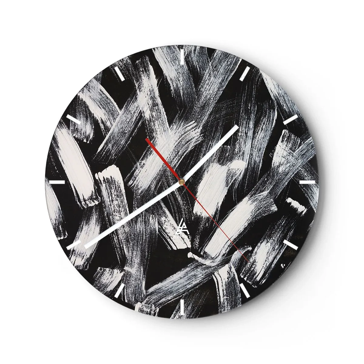 Falióra, Óra - Fehér ecsetvonások fekete alapon, ipari stílusban - 30x30cm - Absztrakció az ipari szellemben - Modern fali dekoráció nappalihoz, konyhához és hálószobához ARTTOR