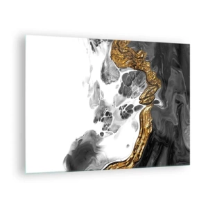 Üveg kép - Fekete, fehér és arany absztrakt kompozíció - 70x50cm - Szerves kompozíció - Modern fali dekoráció nappalihoz és hálószobához ARTTOR