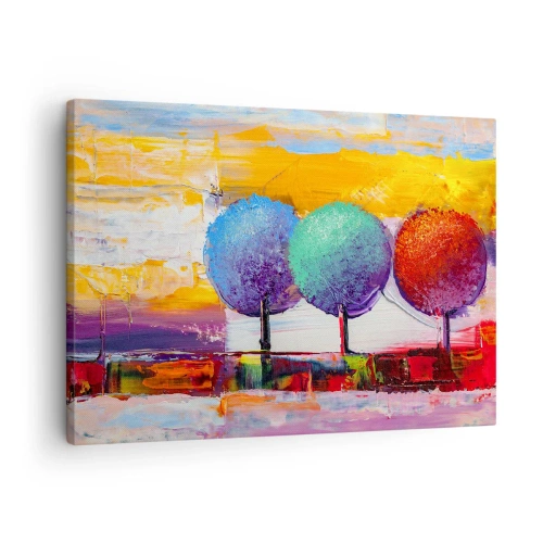 Vászonkép - Három színes fa absztrakt háttéren - 70x50cm - Három a magyar igazság - Modern fali dekoráció nappalihoz és hálószobához ARTTOR