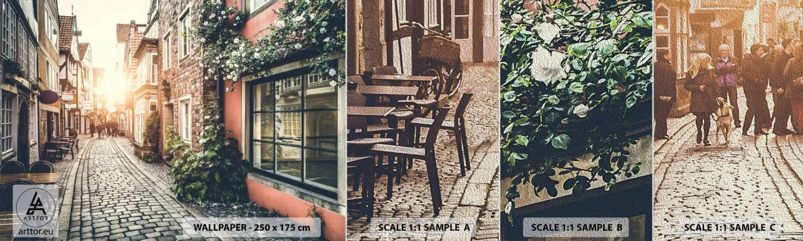 Fotótapéta Minta Premium Sand - Rózsa sikátor rózsaszín fényben - Város, Hollandia, Építészet - 100x30 cm