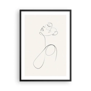 Poszter fehér keretben - Minimalista vonal, amely női sziluettet hoz létre - 50x70cm - Álmokban hurkolt - Modern fali dekoráció nappalihoz és hálószobához ARTTOR