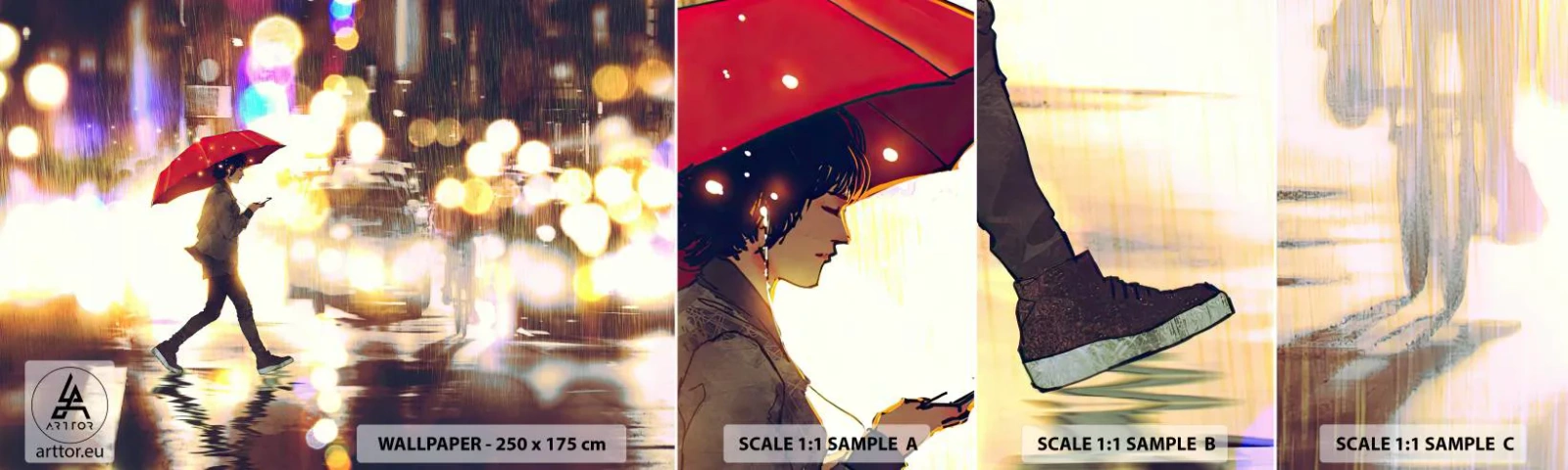 Fotótapéta Minta Öntapadós Deluxe Sticker - Mégis napos - Város, Sétálj az esőben, Esernyő - 100x30 cm