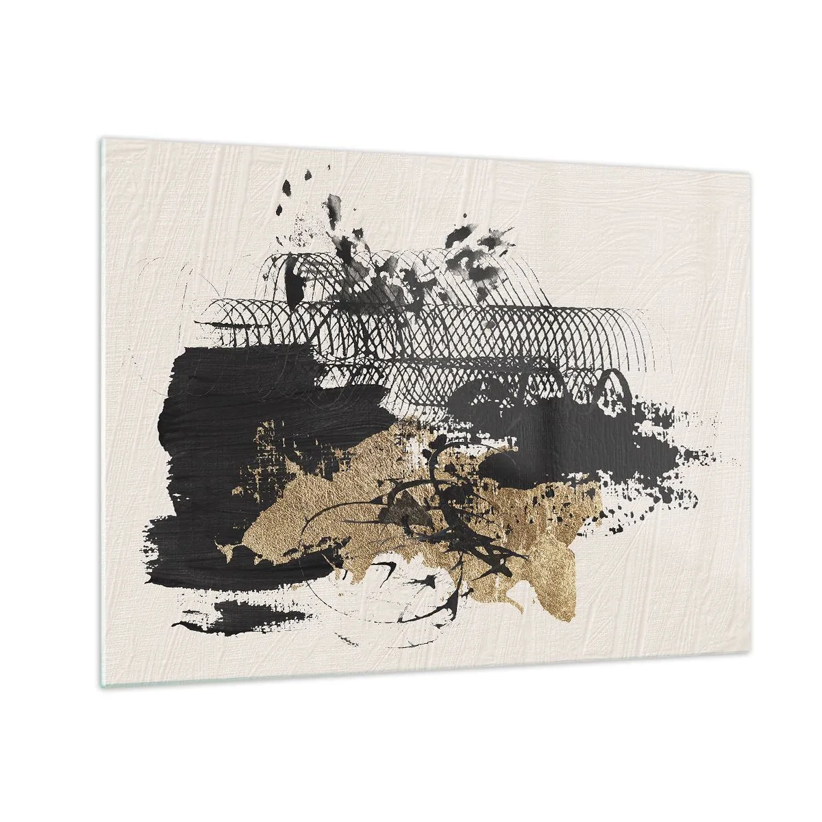 Üveg kép - Absztrakt kompozíció fekete és arany színben világos háttér előtt - 70x50cm - Szenvedélyes kompozíció - Modern fali dekoráció nappalihoz és hálószobához ARTTOR