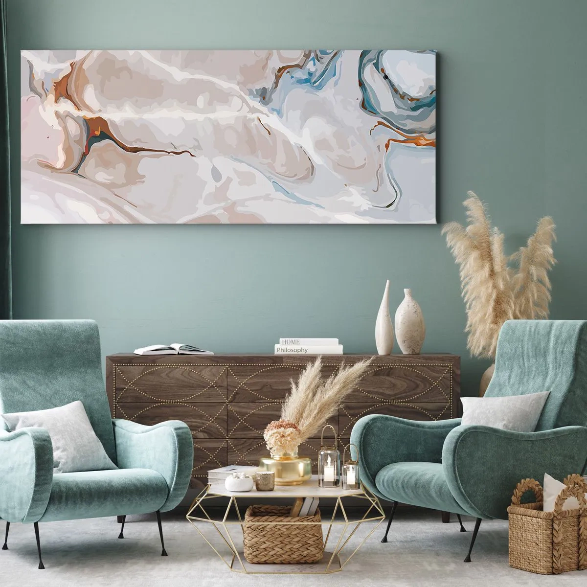 Vászonkép - Kék kanyarog a fehér alatt - 100x40 cm