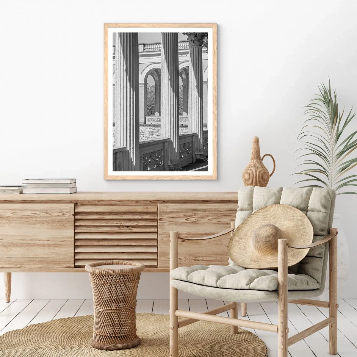 Poszter világos tölgy keretben - Napsütötte árkádsor - 50x70 cm