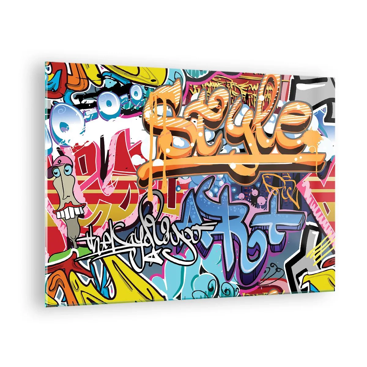 Üveg kép - Színes graffitik dinamikus feliratokkal és rajzokkal - 70x50cm - Falfestmények, falfestmények, falfestmények... - Modern fali dekoráció nappalihoz és hálószobához ARTTOR