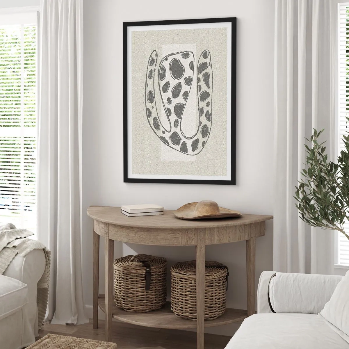 Poszter fehér keretben - Absztrakt organikus forma szürke árnyalatokban - 50x70cm - Egy bizarr teremtmény - Modern fali dekoráció nappalihoz és hálószobához ARTTOR