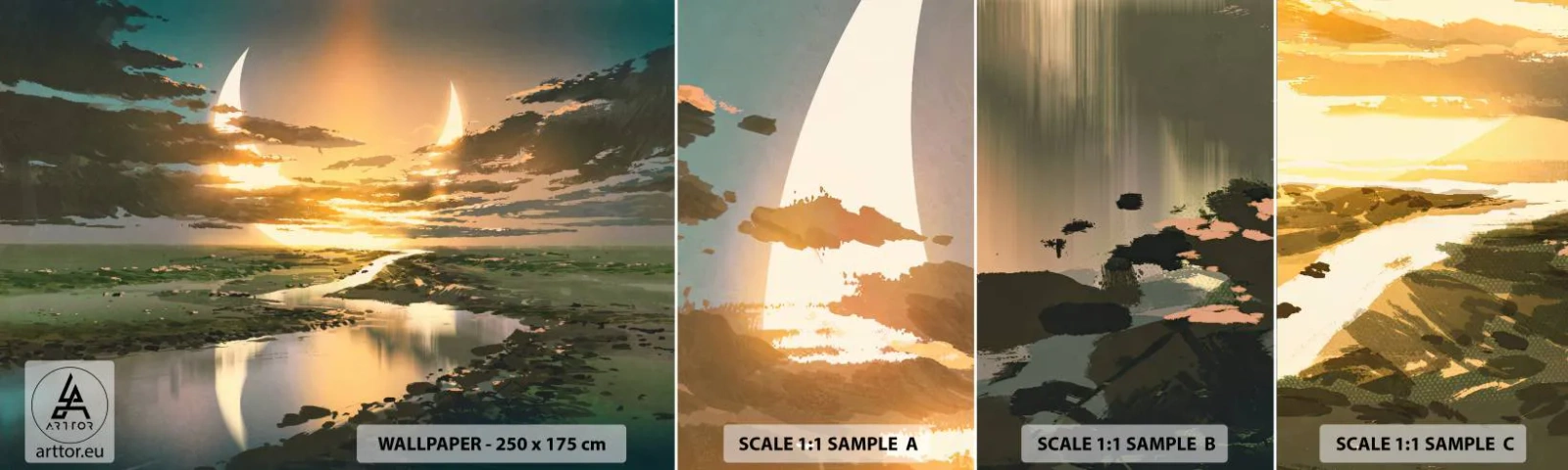 Fotótapéta Minta Öntapadós Deluxe Sticker - Valahol egy messzi-messzi galaxisban - Tájkép, Hold, Fantázia - 100x30 cm