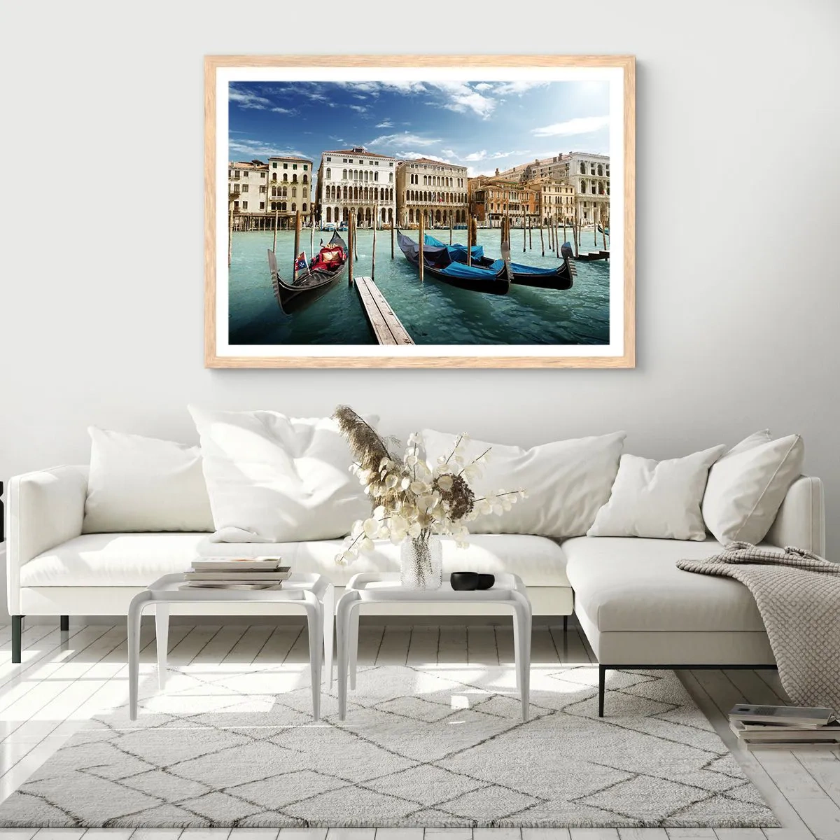 Poszter világos tölgy keretben - Paloták kékben - 70x50 cm