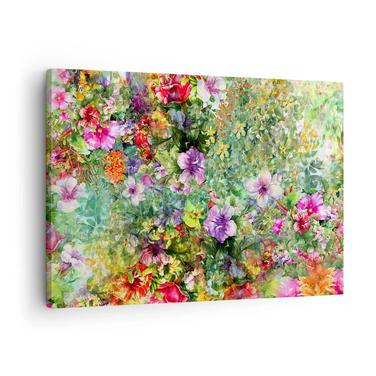 Vászonkép - Színes virágkompozíció zöld háttér előtt - 70x50cm - Virágokban a vesztünk - Modern fali dekoráció nappalihoz és hálószobához ARTTOR