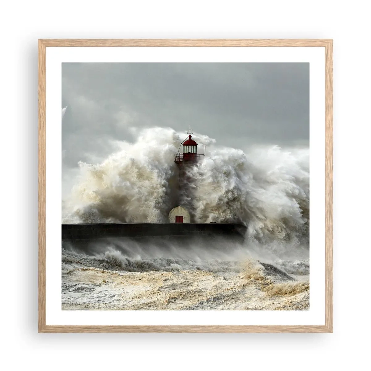Poszter világos tölgy keretben - Az óceán haragja - 60x60 cm