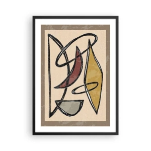 Poszter fehér keretben - Absztrakt geometrikus kompozíció bézs és fekete árnyalatokban - 50x70cm - Kompozíció - ívek és oválisok - Modern fali dekoráció nappalihoz és hálószobához ARTTOR