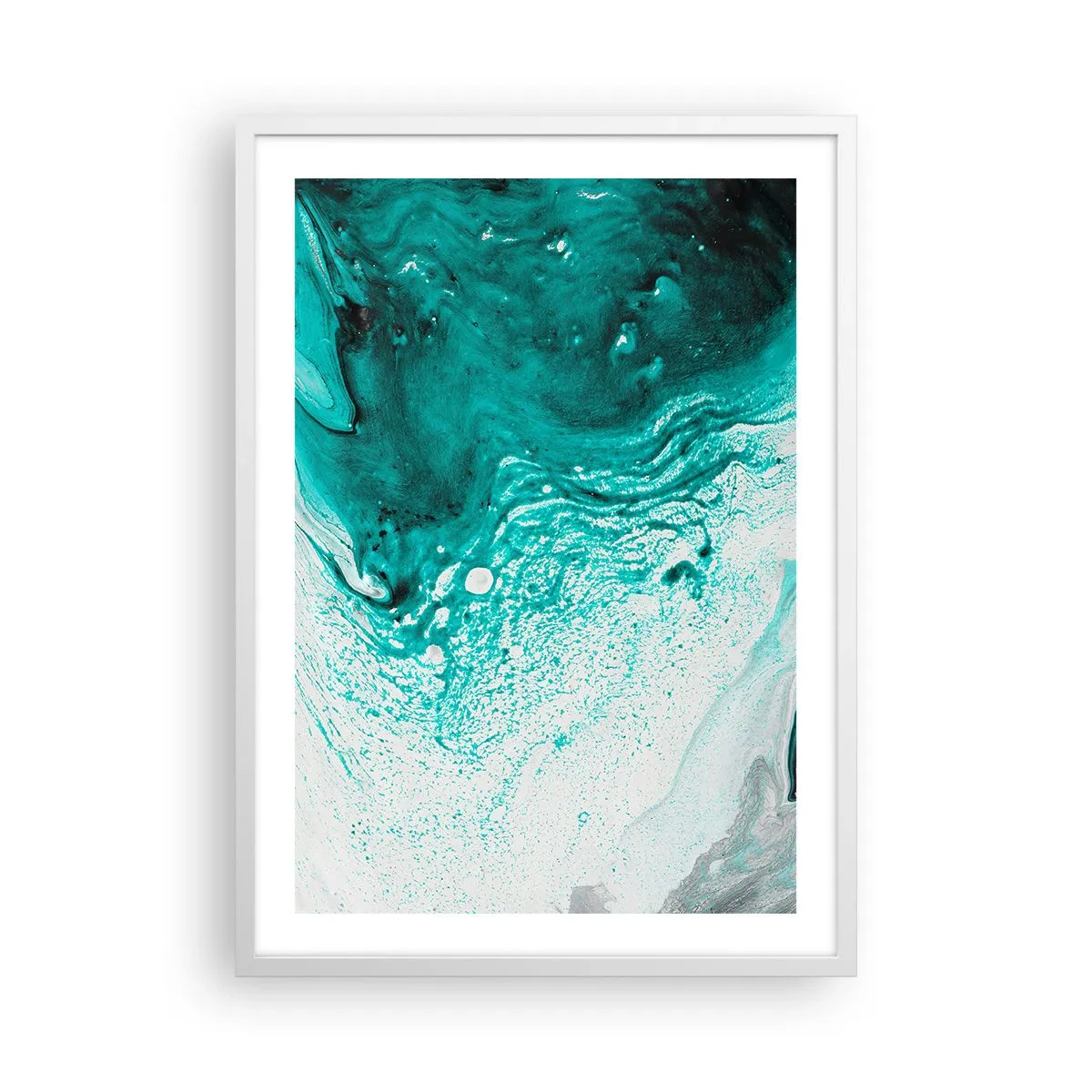 Poszter fekete keretben - Elolvadni fehérben és türkizben - 50x70 cm