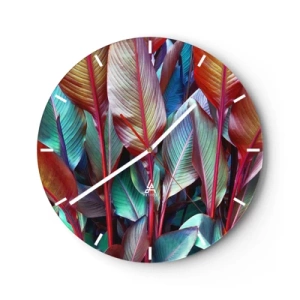 Falióra, Óra - Trópusi növények színes levelei - 30x30cm - Egy színes sűrű - Modern fali dekoráció nappalihoz, konyhához és hálószobához ARTTOR