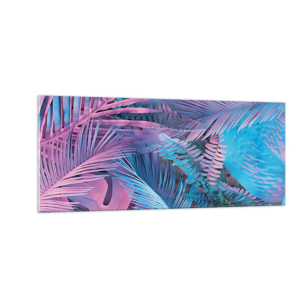 Üveg kép - Trópusok rózsaszínben és kékben - 100x40 cm