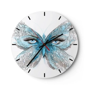 Falióra, Óra - Kék pillangó szemrészletekkel és finom művészi mintával - 30x30cm - Modraszek eros - Modern fali dekoráció nappalihoz, konyhához és hálószobához ARTTOR