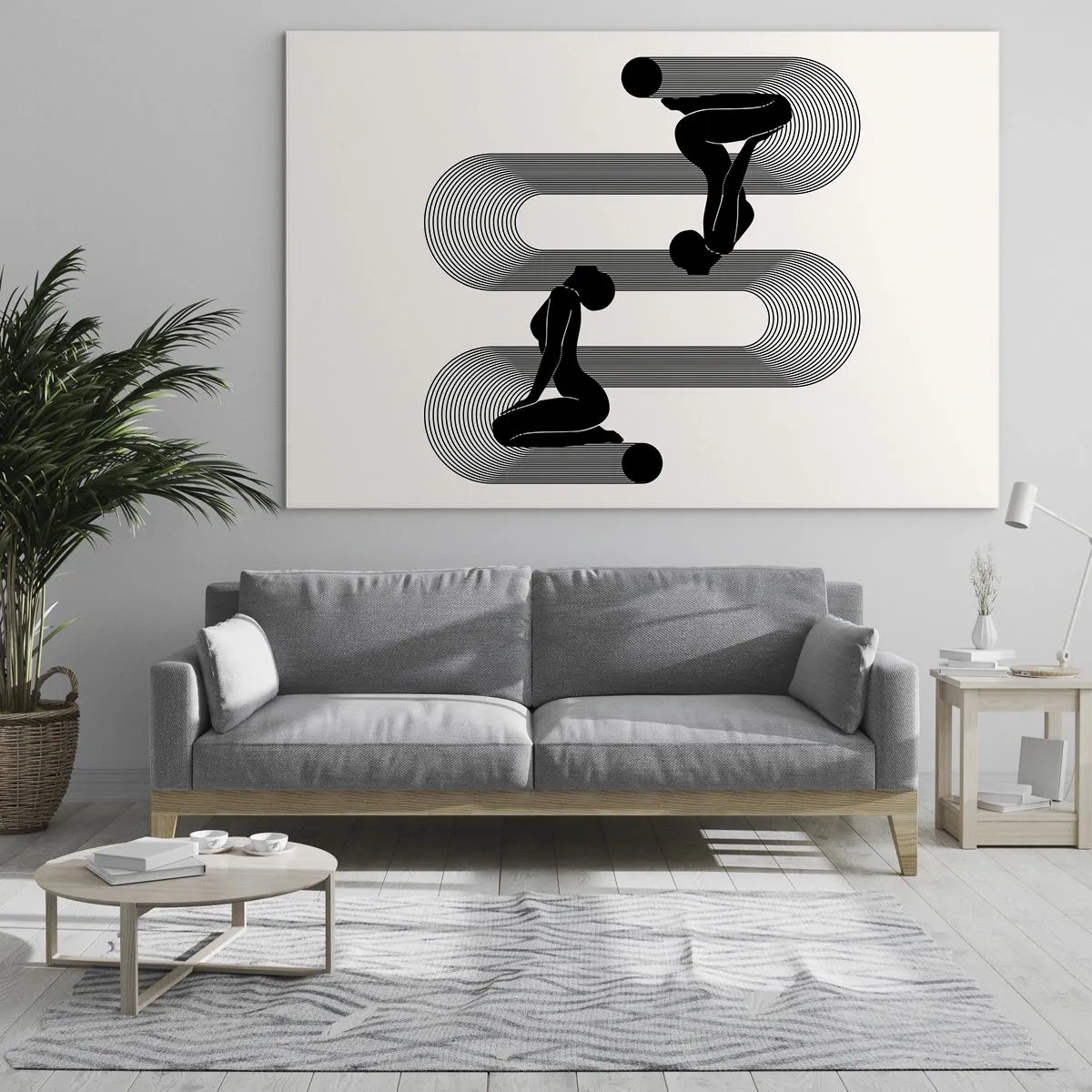 Üveg kép - Minimalista nőies sziluettek grafikus vonalmintával - 70x50cm - Érzéki szimmetria - Modern fali dekoráció nappalihoz és hálószobához ARTTOR