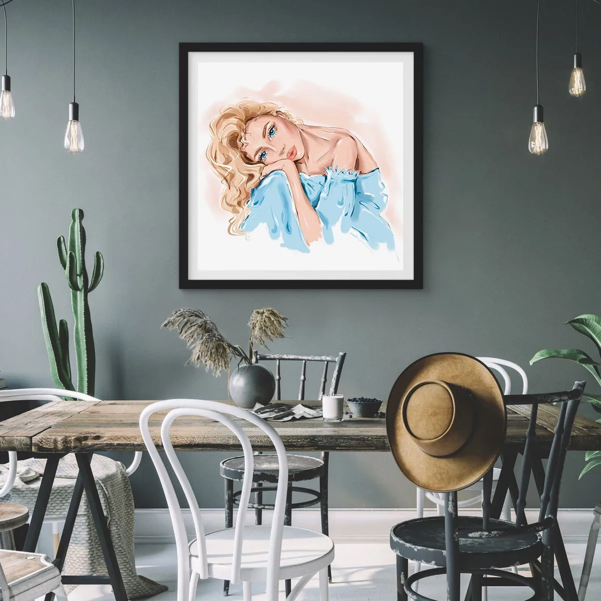 Poszter fehér keretben - Álmodozó a kékben - 30x30 cm