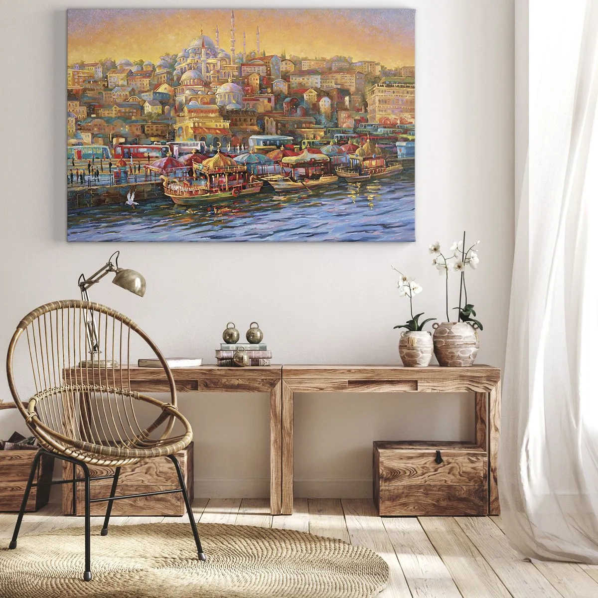 Vászonkép - Isztambul festői panorámája, kilátással az öbölre és a városra - 70x50cm - Isztambuli mese - Modern fali dekoráció nappalihoz és hálószobához ARTTOR