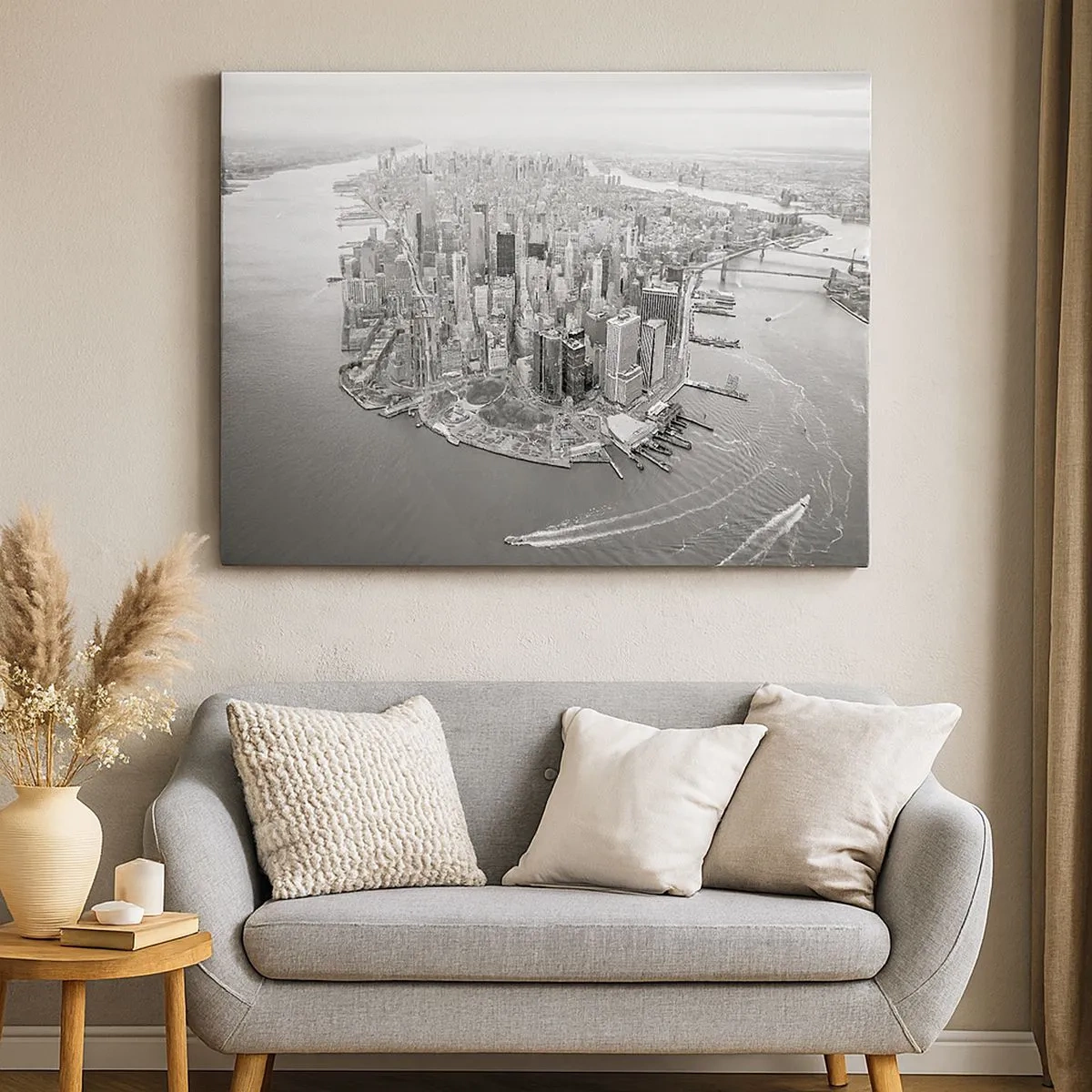 Vászonkép - Manhattan légi felvétele fekete-fehérben - 70x50cm - Hogy ne szeretném? - Modern fali dekoráció nappalihoz és hálószobához ARTTOR