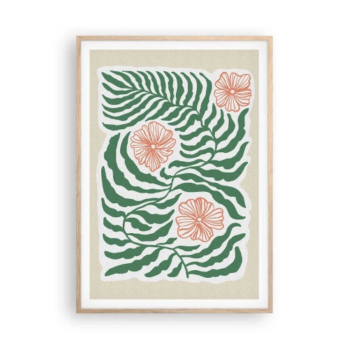 Poszter világos tölgy keretben - Zöldben virágzó - 70x100 cm