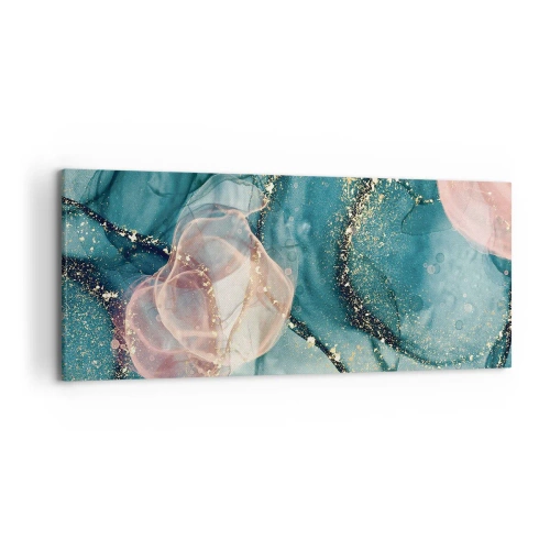 Vászonkép - Selyemkék, tüll rózsaszín - 120x50 cm