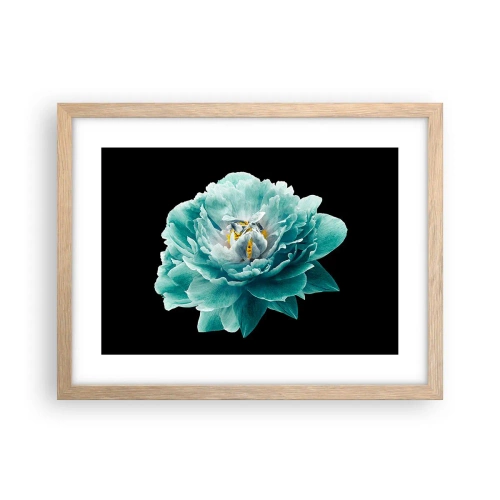 Poszter világos tölgy keretben - Kék és arany szirmok - 40x30 cm