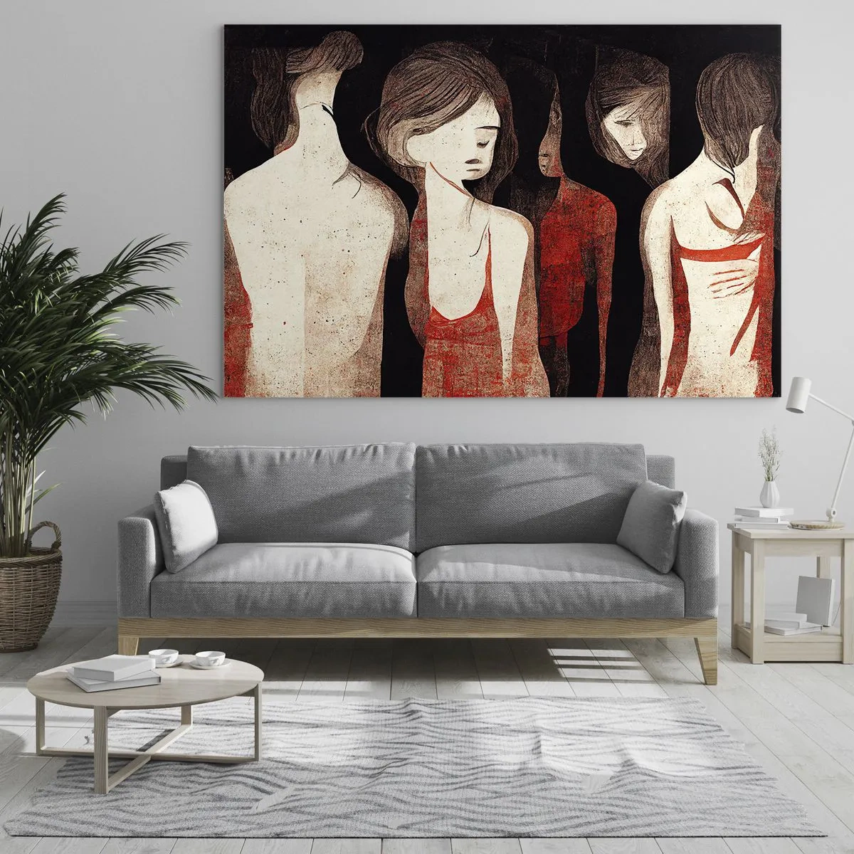Üveg kép - Absztrakt női sziluettek pirosban, fekete alapon - 70x50cm - A sötétség madonnái - Modern fali dekoráció nappalihoz és hálószobához ARTTOR