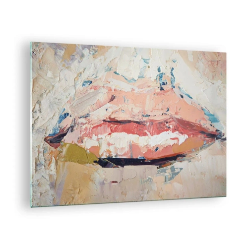 Üveg kép - Az ajkak absztrakt képe kifejező festési technikában - 70x50cm - Felébreszti az érzékeket - Modern fali dekoráció nappalihoz és hálószobához ARTTOR