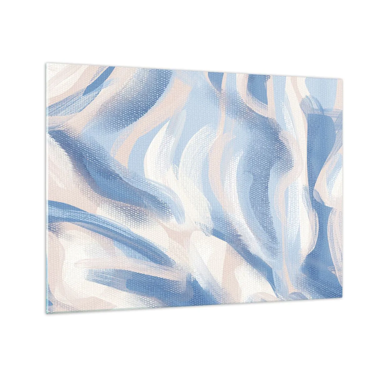 Üveg kép - Absztrakt kék, fehér és bézs színű ecsetvonások hullámos formában - 70x50cm - Kék fodrok - Modern fali dekoráció nappalihoz és hálószobához ARTTOR