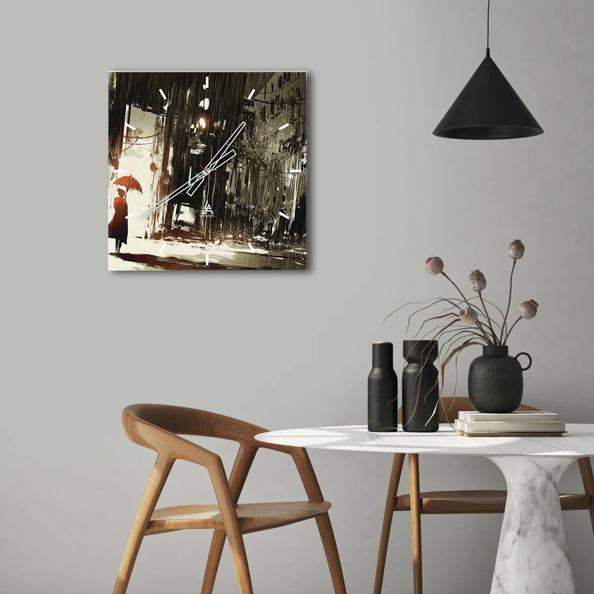 Falióra, Óra - A vörös esernyő költészete - 40x40 cm