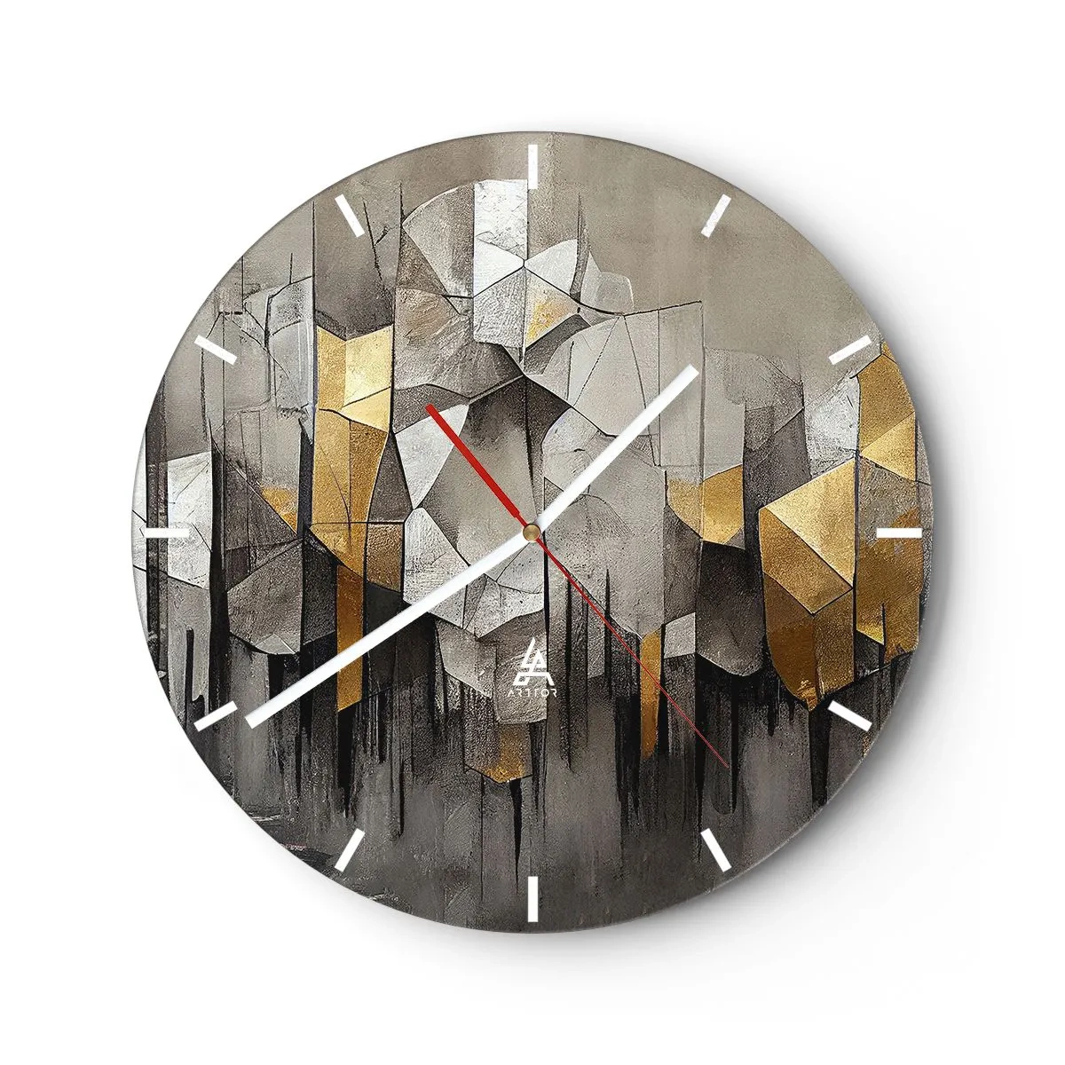 Falióra, Óra - Geometriai szerkezet szürke és arany árnyalatokkal - 30x30cm - Kompozíció jégből és fényből - Modern fali dekoráció nappalihoz, konyhához és hálószobához ARTTOR