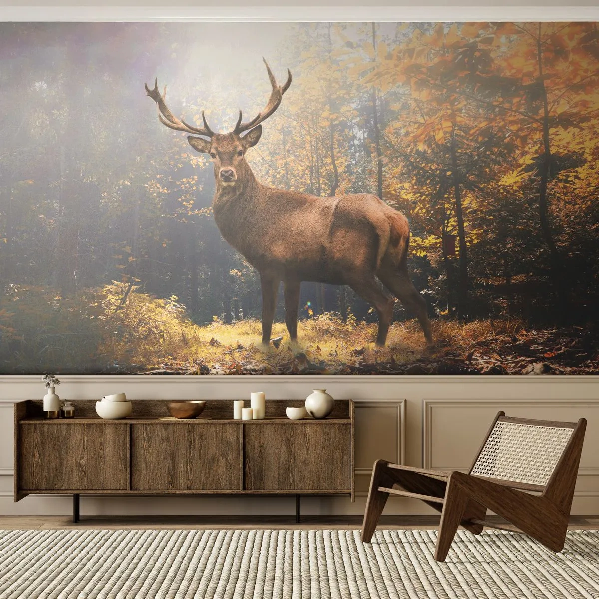 Öntapadós Fotótapéta Deluxe Sticker - Teljes fenségben - Tájkép, Szarvas, Erdő - 250x175 cm