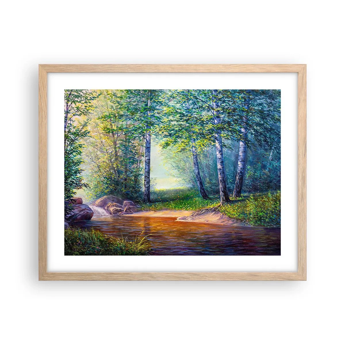 Poszter világos tölgy keretben - Idilli táj - 50x40 cm