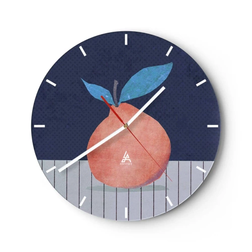 Falióra, Óra - Őszibarack levelekkel sötétkék háttéren - 30x30cm - Domborúság és sík - Modern fali dekoráció nappalihoz, konyhához és hálószobához ARTTOR