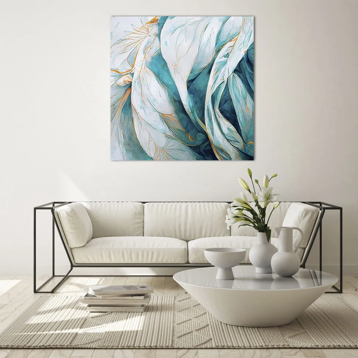 Üveg kép - Kék absztrakció arany motívummal - 70x70 cm