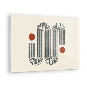 Üveg kép - Minimalista vonalminta piros pöttyökkel - 70x50cm - Elejétől végéig - Modern fali dekoráció nappalihoz és hálószobához ARTTOR