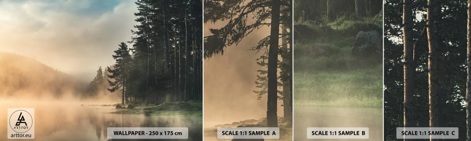 Fotótapéta Minta Öntapadós Deluxe Sticker - A nap születése - Tájkép, Tó, Erdő - 100x30 cm