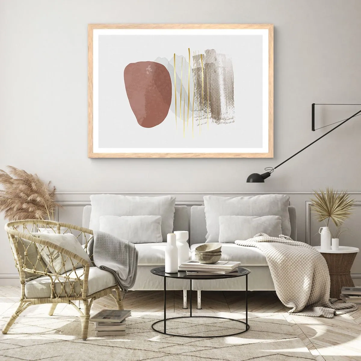 Poszter világos tölgy keretben - Absztrakt oszlopsor - 91x61 cm