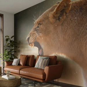 Fotótapéta Premium Sand - Próbálj meg nem hallgatni - Állatok, Oroszlán, Afrika - 500x350 cm