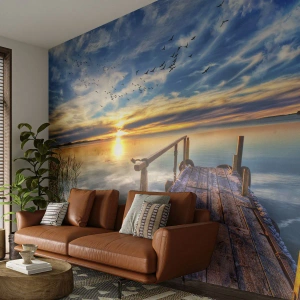 Fotótapéta Premium Sand - Megnyugszik a szél - Tájkép, Tó, Fa híd - 100x70 cm