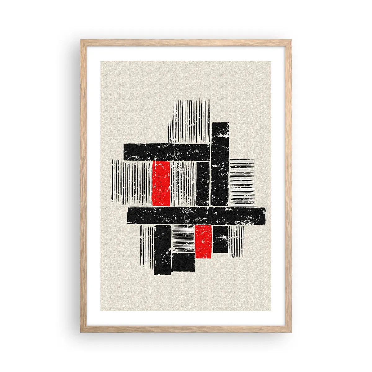 Poszter világos tölgy keretben - Vörös és fekete - 50x70 cm