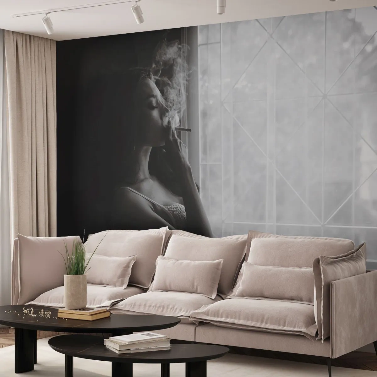 Öntapadós Fotótapéta Deluxe Sticker - Egy érzéki pillanat - Nő, Cigaretta, Hálószoba - 250x175 cm