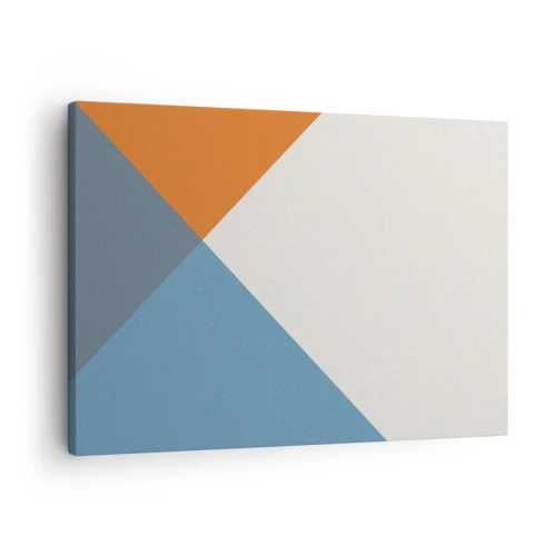 Vászonkép - Geometriai háromszögek kék és narancssárga árnyalatokban - 70x50cm - Szögben… - Modern fali dekoráció nappalihoz és hálószobához ARTTOR