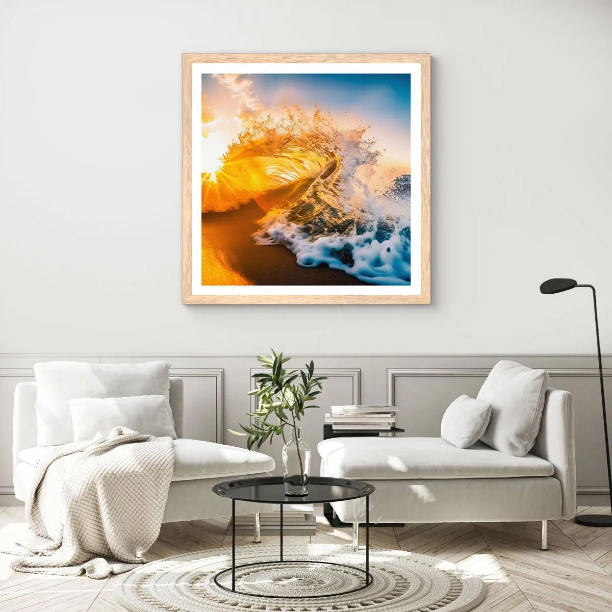 Poszter világos tölgy keretben - Játék a homokban - 50x50 cm