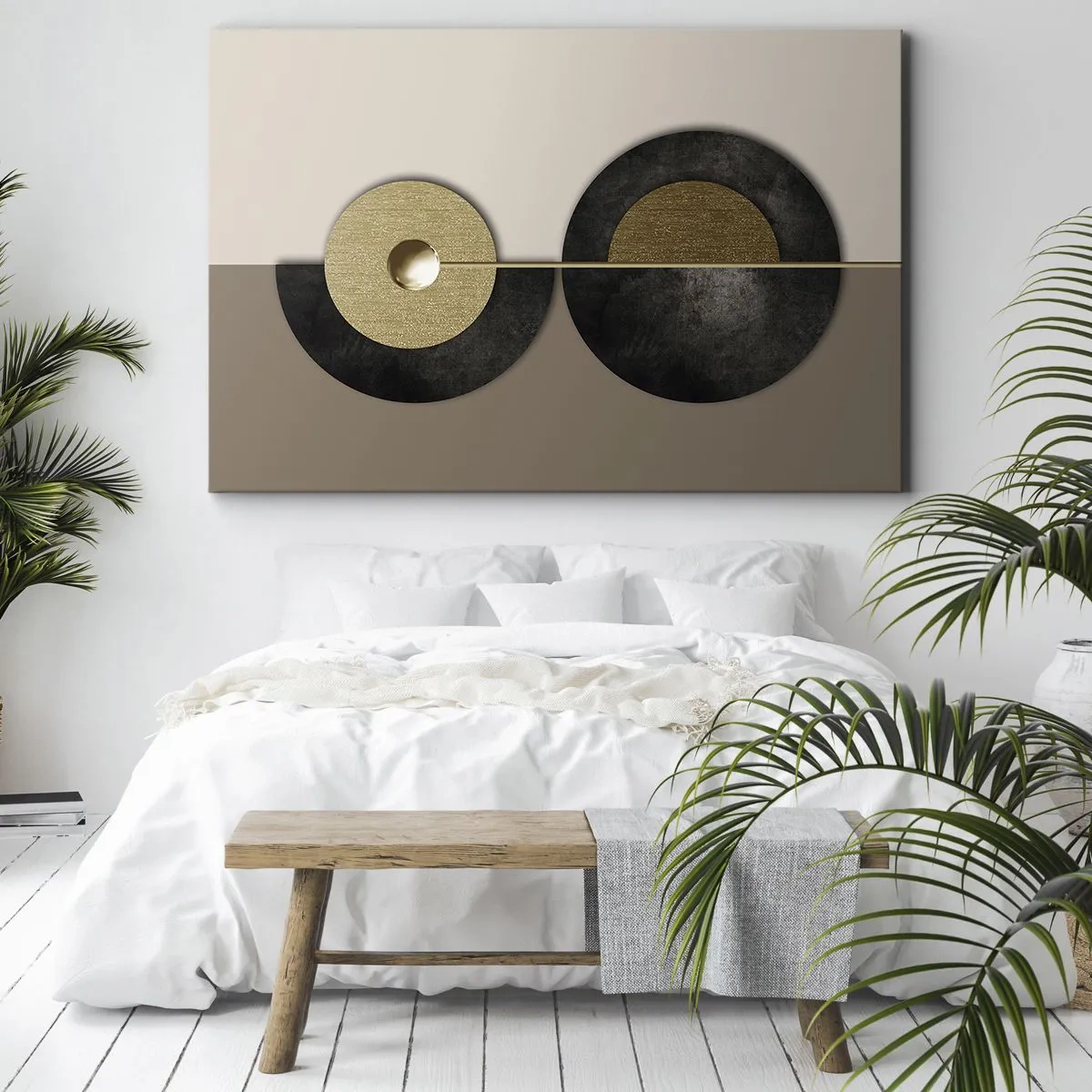 Vászonkép - Absztrakt körök arany és barna árnyalatokban - 70x50cm - Variációk egy kör körül - Modern fali dekoráció nappalihoz és hálószobához ARTTOR