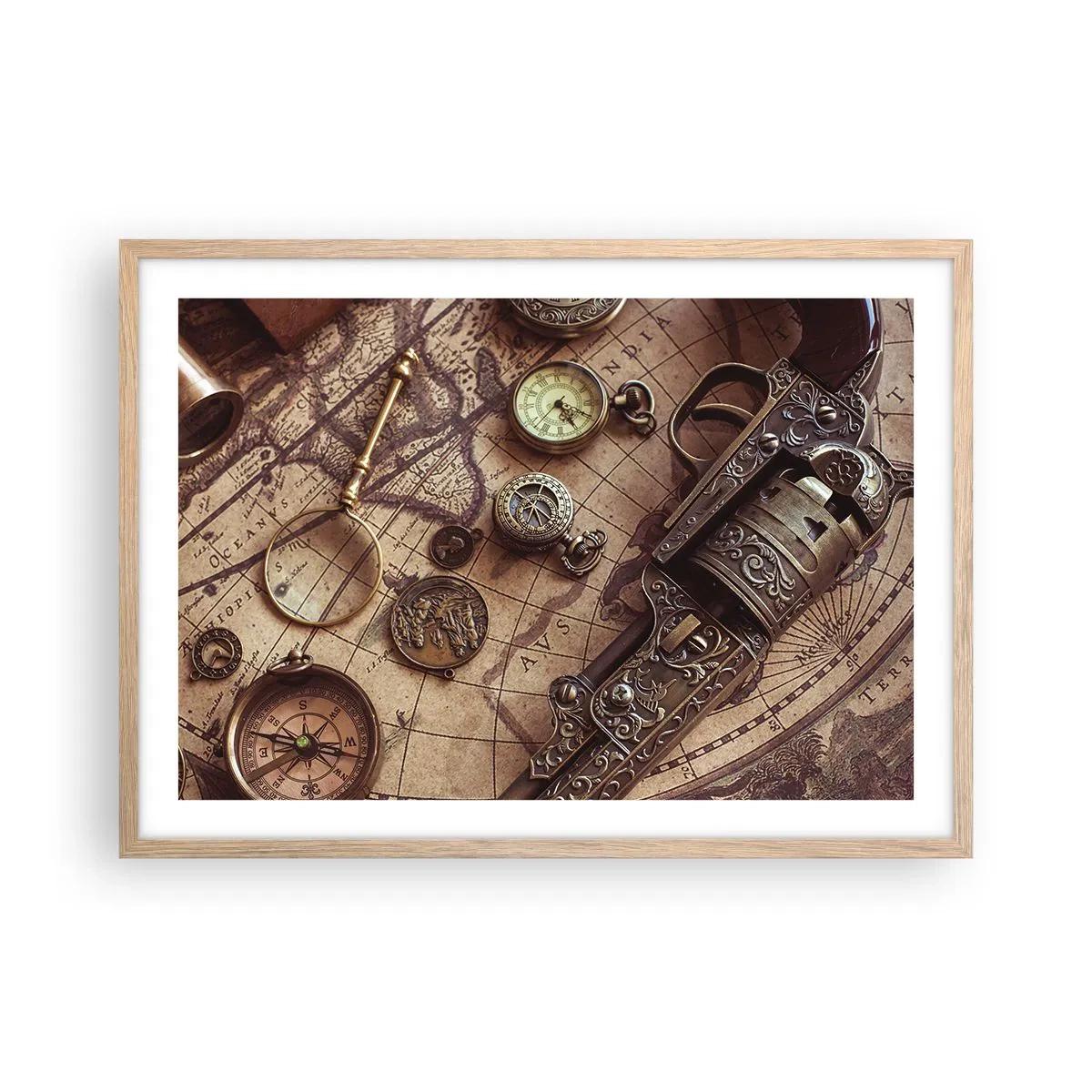 Poszter világos tölgy keretben - Hív a kaland  - 70x50 cm