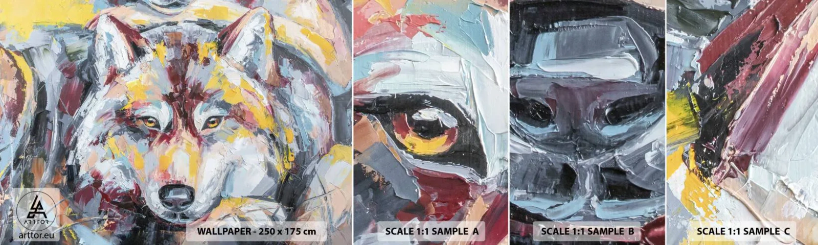 Fotótapéta Minta Öntapadós Deluxe Sticker - Nyugalom a szeretteink között - Absztrakció, Farkas, Festmény - 100x30 cm