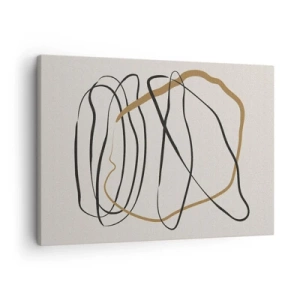 Vászonkép - Művészi vonalak fekete és arany színben világos háttéren - 70x50cm - Kompozíció - birtokló tánc - Modern fali dekoráció nappalihoz és hálószobához ARTTOR