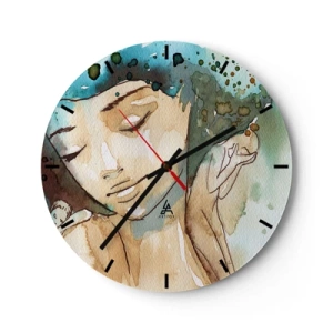 Falióra, Óra - Egy óra számlap női számlap motívummal akvarell árnyalatokban - 30x30cm - Lady in blue - Modern fali dekoráció nappalihoz, konyhához és hálószobához ARTTOR